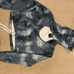 Tie dye ECHT sportswear cropped sweater with adjustable waist tie.